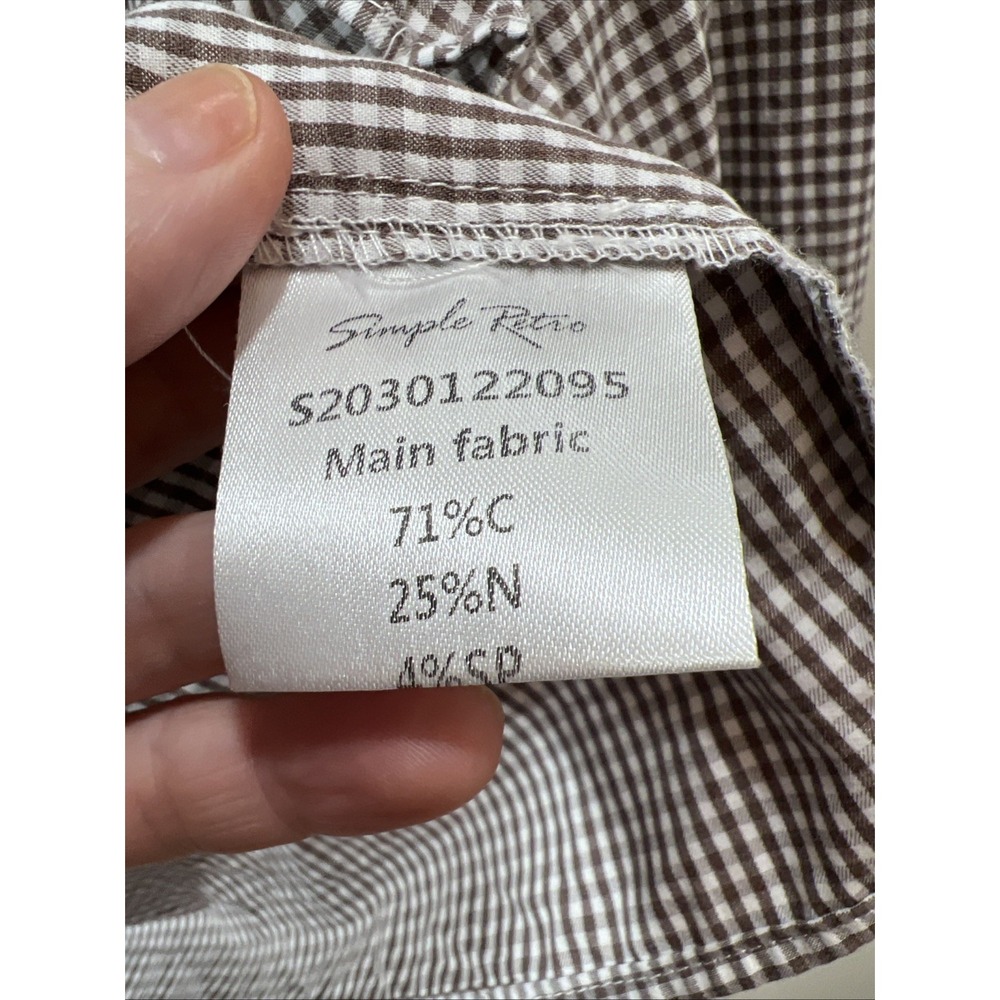 Simple Retro Womens Gingham Button Up Ruffled Blouse XS Prairie Country Cottage - Picture 4 of 8